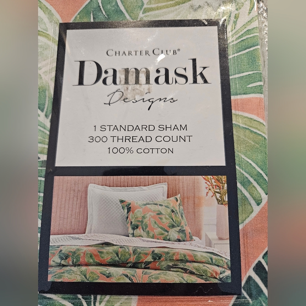 Charter Club Tropical Leaf Standard Sham in Green and Peach